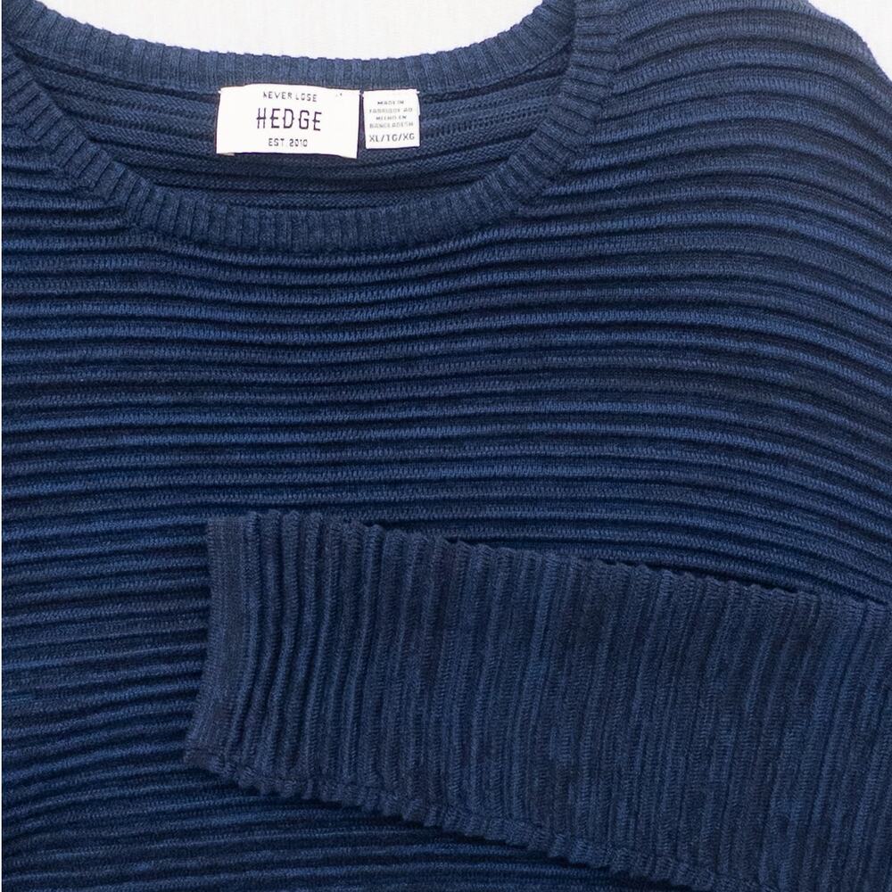 Hedge Men's 100% Cotton Sweater Navy Blue Crewneck Textured Knit Size XL